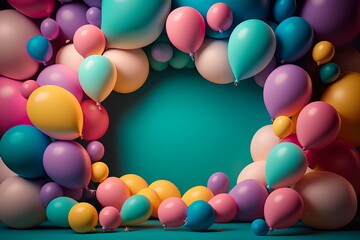 Colorful balloons with empty space for text.Generative AI