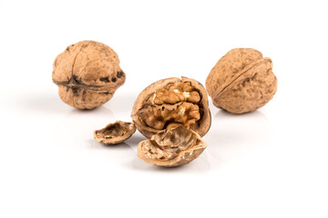 Walnut nut on white