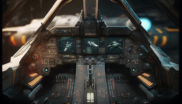 Combat aircraft view of the cookpit, generative ai