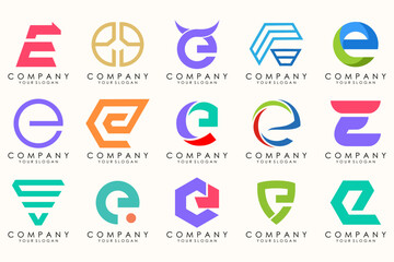 Abstract logos mega collection with letters E. Geometrical abstract logos