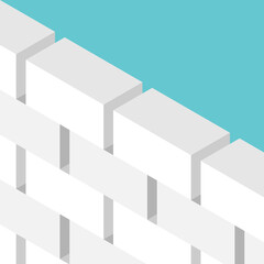 Isometric brick wall. Construction, obstacle, restriction, cooperation, isolation, distrust, defense and development concept. Flat design. EPS 8 vector illustration, no transparency, no gradients