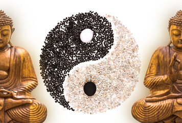 Bouddha et yin yang symbole - obrazy, fototapety, plakaty