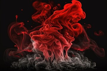 Red smoke with a dark background, isolated. Generative AI