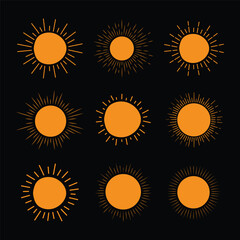 

set of hand drawn Sun icon, line art sun vector, summer Sunrise Sunset sun, sunshine sun logo, Boho sunrise logo,Morning sunlight,design elements for sticker,t-shirt tattoo