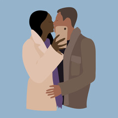 Man and woman love line art vector illustration. Couple kissing and hugging line drawing. Minimalism print