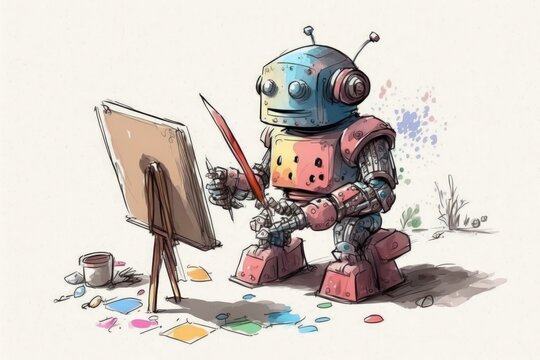 Through the use of a specific algorithm, an electronic robot with a brush can use watercolors to paint figures on paper. This technology enables the robot to produce colorful images. Generative AI