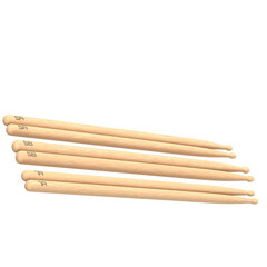 3D rendering illustration of a set of 5A, 5B and 7A drum sticks 
