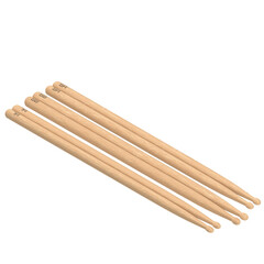 3D rendering illustration of a set of 5A, 5B and 7A drum sticks 
