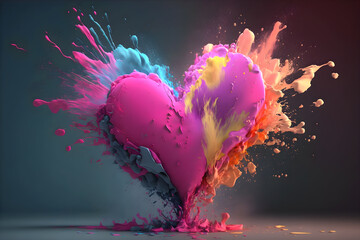 Día de San Valentín.Fondo colorido y romántico.Explosión de amor y color en forma de corazón.Ai generado - obrazy, fototapety, plakaty