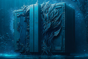 Virus infected and decaying IT computer hardware, mainframe; Generative AI