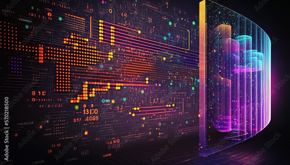 Poster Big data matrix visualization binary number motherboard background. High speed microchip smart mind network. Generative AI technology.