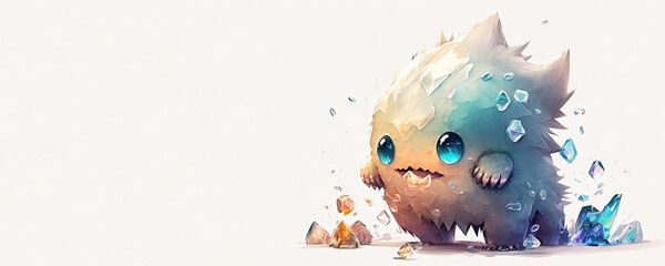 Cute Crystal Monster Halloween - Watercolor (Generative AI Art) - with copy space