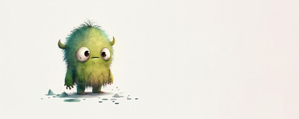Cute Green Monster Halloween - Watercolor (Generative AI Art) - with copy space