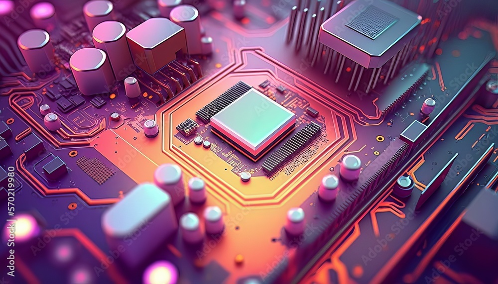 Poster Micro processors chip digital technology background. Computer system network. Generative AI technology.	