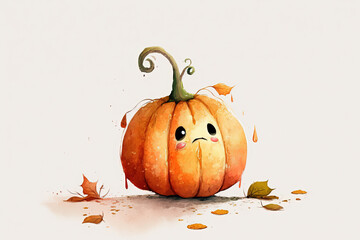 Cute Pumpkin Halloween - Watercolor (Generative AI Art)