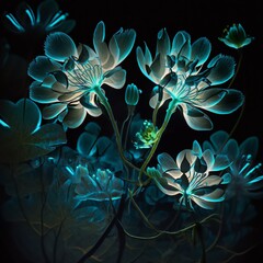 Bioluminescent flower painting, Generative AI