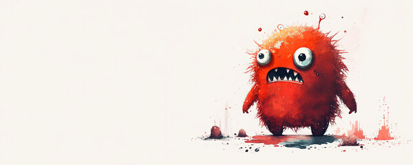 Cute Red Monster Halloween - Watercolor (Generative AI Art) - with copy space