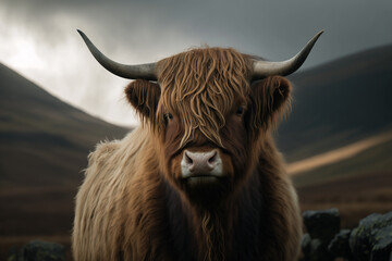 Scottish highland cow, Generative AI - obrazy, fototapety, plakaty