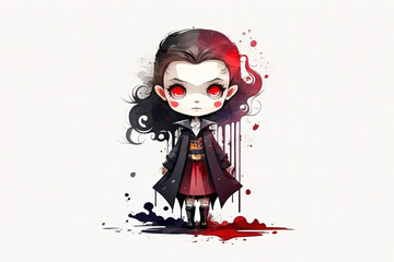 Fototapeta na wymiar Cute Vampire Girl Monster Halloween - Watercolor (Generative AI Art)