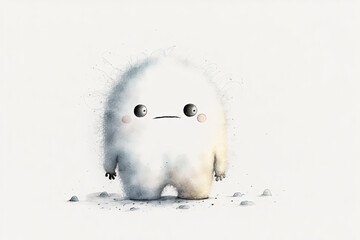 Cute White Monster Halloween - Watercolor (Generative AI Art)