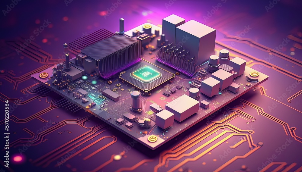 Poster System circuit chip on motherboard background. Technology machine network. Generative AI technology.