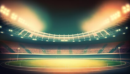 Fototapeta na wymiar Sport stadium at night with spotlight background. Generative AI technology.