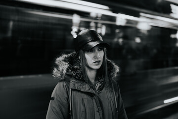 Mujer joven con gorra atardecer 