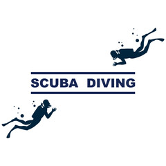 Scuba diving sport logo, under water, vector illustrator, silhouette, logo design.