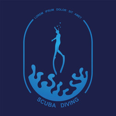 Scuba diving sport logo, under water, vector illustrator, silhouette, logo design.