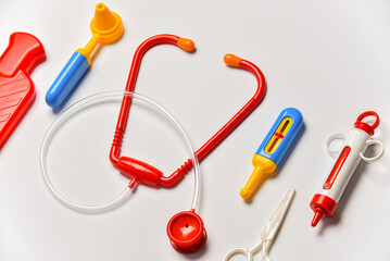 Toys children's hospital set of doctor game on a white background