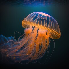 glowing jellyfish chrysaora pacifica underwater Generative AI
