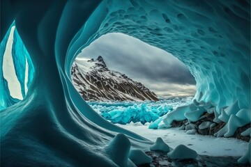 Ice cave in the Arctic environment. Amazing landscape. Generative AI