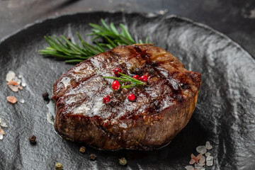 beef tenderloin steak is grilled filet Mignon, Delicious balanced food concept, Food recipe background. Close up