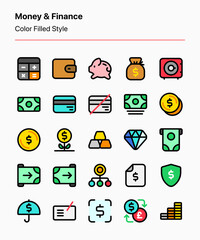 Customizable set of money and finance icons consisting of payment options and other financial elements. Perfect for apps, websites, businesses, e-commerce, marketplaces, financial services, etc