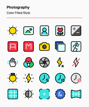 A set of customizable photography icons. Perfect for app and web interfaces, graphic design, and other projects