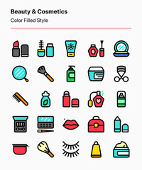 Customizable set of beauty and cosmetic icons consisting of different kinds of makeup items. Perfect for businesses, ecommerce, marketplaces, product catalogs, ads and marketing, etc