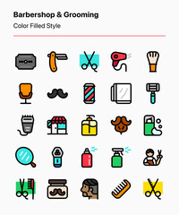 Customizable barbershop and grooming icon set for business, catalog, advertising, marketing, graphic design, and other projects
