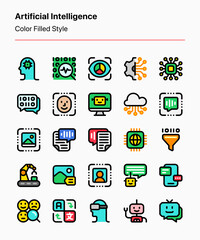 Customizable artificial intelligence icons for apps and websites interfaces, digital products, publications, businesses, presentations, and other projects