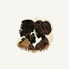 Black history month, illustration Ai generated. African American family portrait, vintage, illustration, watercolor, sepia