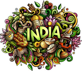 Obraz premium India detailed lettering cartoon illustration