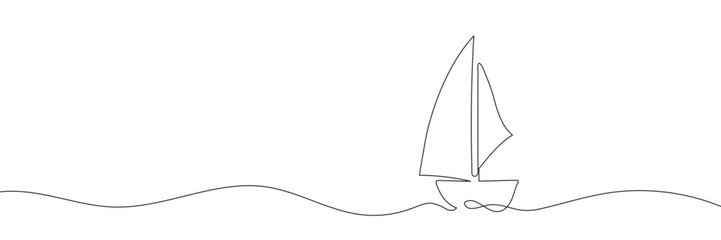 Continuous line Abstract silhouette of a sailboat. Vector illustration