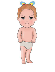 child in a diaper standing Sticker t-shirt cloth mug design Baby illustration child with eyes character cute little kid in diaper happy childhood small little vector babies newborn