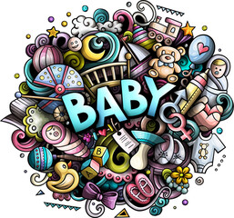 Baby doodle text lettering cartoon background