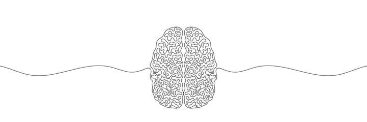 Human brain, continuous line drawing concept isolated background on white. Vector illustration