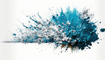 Fototapeta na wymiar explosion de peinture de couleur bleu et blanche, sur fond blanc, arrière-plan, fond graphique, IA générative