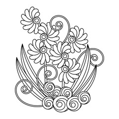 Coloring book page for adults and children. A bouquet of flowers. Hand drawn vector illustration.