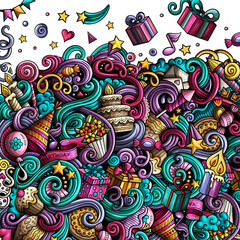Happy Birthday detailed cartoon border illustration