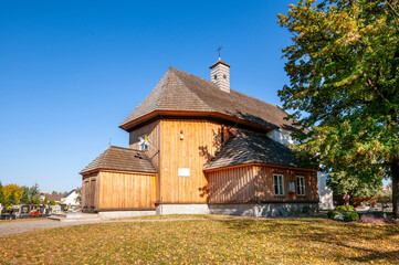 Wooden church st. Florian in Pleszew, Greater Poland Voivodeship, Poland - obrazy, fototapety, plakaty