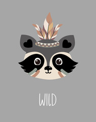 Boho invitation card with animals, rainbow, feather and birthday frame, baby shower card, poster, background