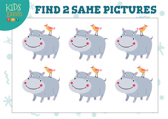 Obraz premium Find two same pictures kids puzzle vector illustration